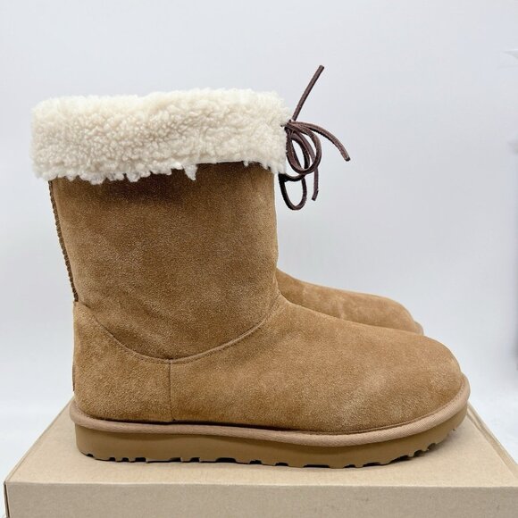 UGG Australia Sarissa Shearling Short Chestnut Waterproof Boots Suede US 11 - Picture 5 of 12